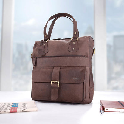 LEABAGS leather handbag for women I premium genuine leather shoulder bag I women's shoulder bag I women's bag I tote bag for work college school leisure I 36 x 37 x 10 cm I dark brown nature