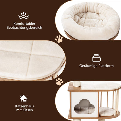 GYMAX Cat Tree Stable Cat Furniture Cat Scratching Post Climbing Tree for Cats Height 117 cm (Brown)