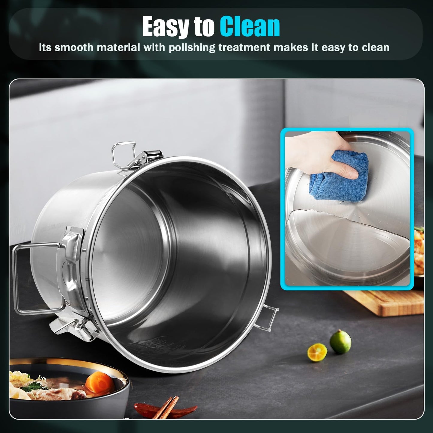 6L/12L Stainless Steel Grain Container Flour Container Airtight Canister Kitchen Cereal Food Storage Container Grain Bin Kitchen Stainless Steel Bucket Kitchen Pail with Lid (12L)