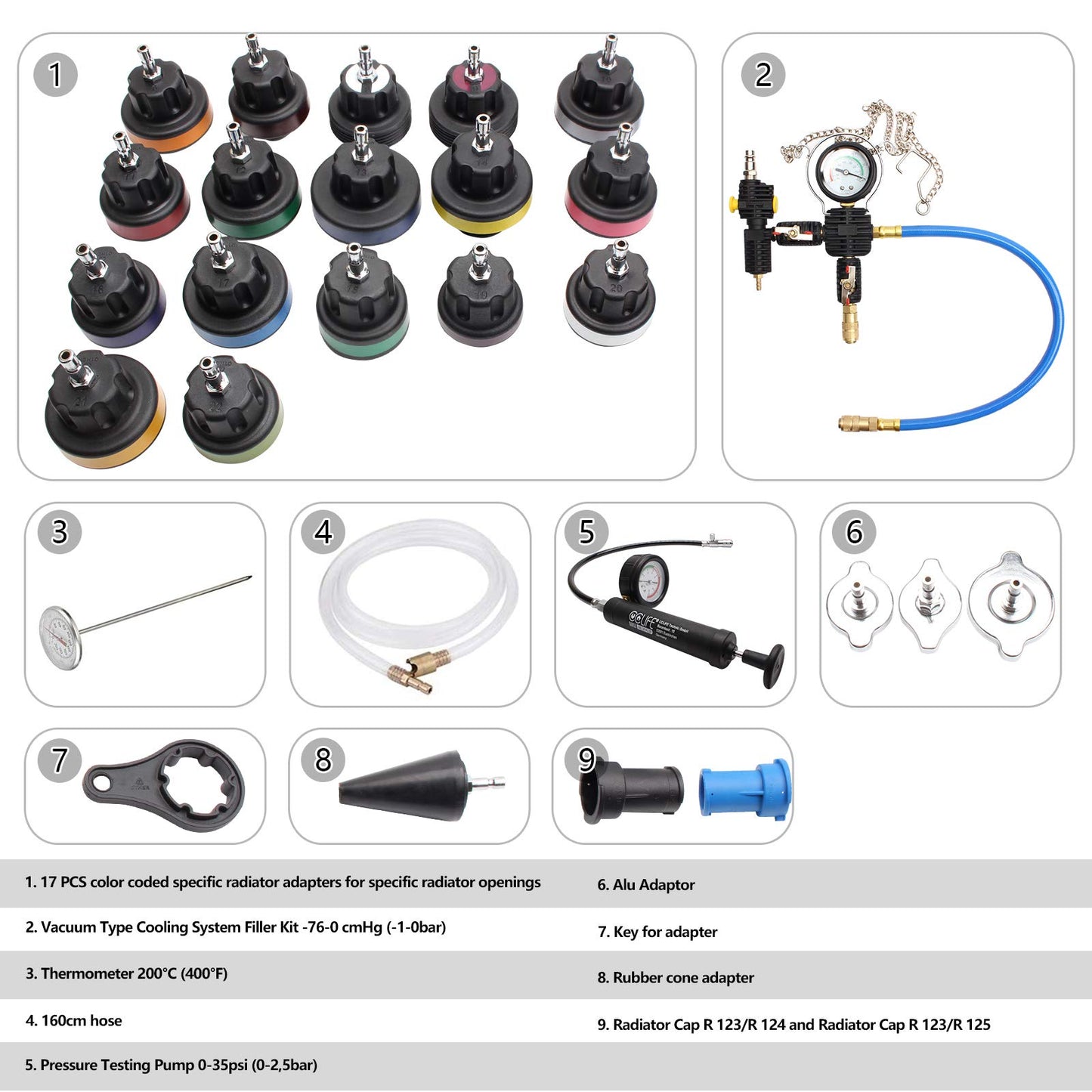 CCLIFE 28pc Cooling System Pressure Tester Coolant Filling Tool Radiator Bleed Kit Coolant Test Kit Water Tank Leak Detector