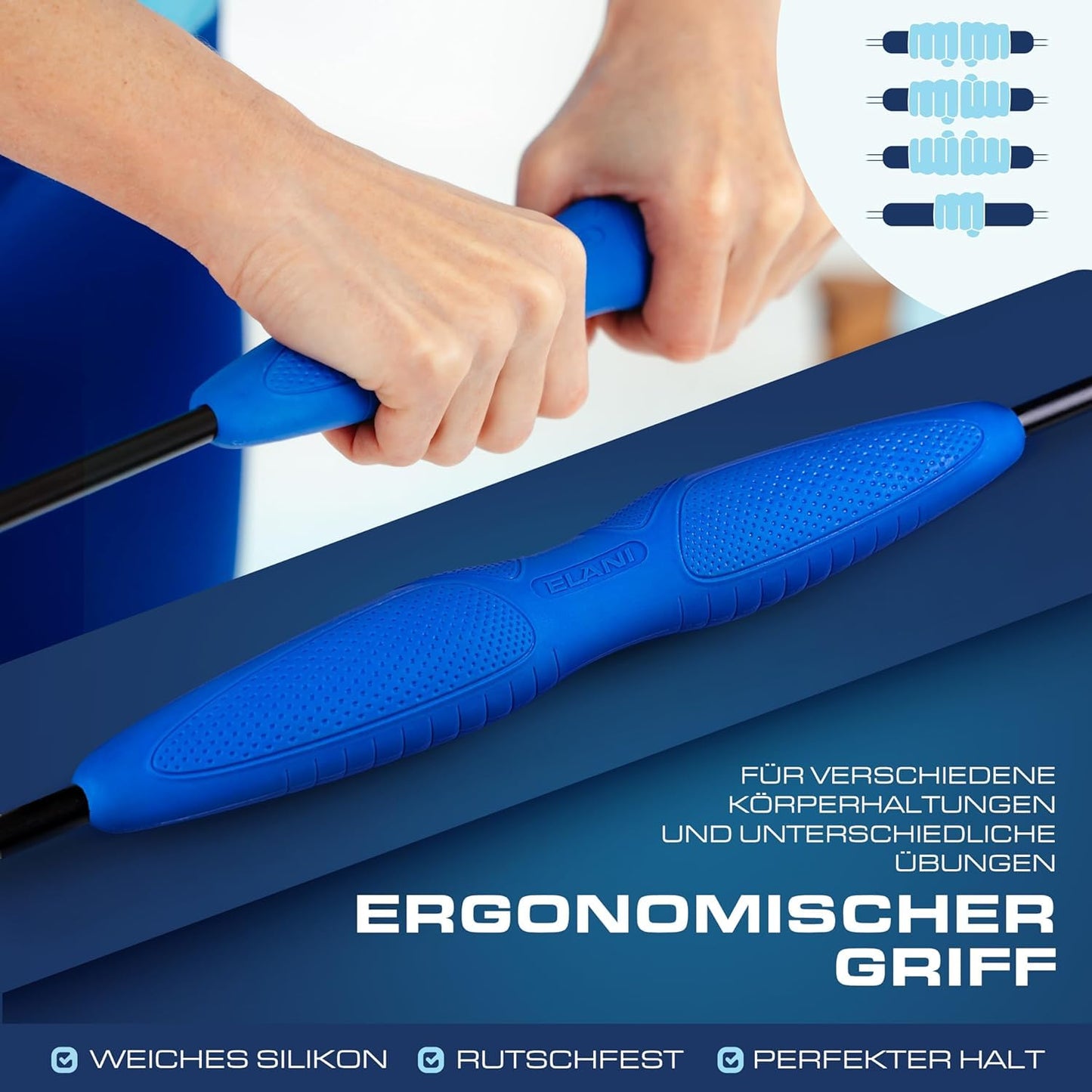 ELANI Swinging Stick - Adjustable resistance & ergonomic grip - highly durable gymnastics stick, also suitable as physiotherapy accessory, Swinging Sticks, Swinging Stick Fitness Winner, Flex Stick.
