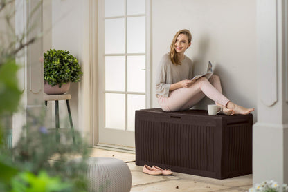Koll Living cushion box / storage box 270 liters, 100% waterproof with ventilation, no bad smell / mold, modern wood look, lid can support up to 250 KG (2 people)