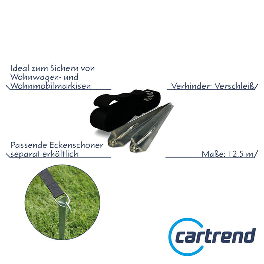 Cartrend storm tie-down set, for caravan and motorhome awnings, tents and canopies, easy installation, length: 12.5m, 5 pieces