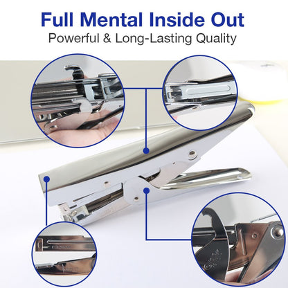 Metal stapler with 1000 staples and staple remover. 20 sheet capacity. Full office-size stapler.
