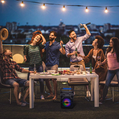 JAMELO Karaoke machine with 2 microphones, Bluetooth speaker with light effects, PA system supports TF card/USB/AUX IN, karaoke machine system for party/meeting/wedding/home KTV gift.