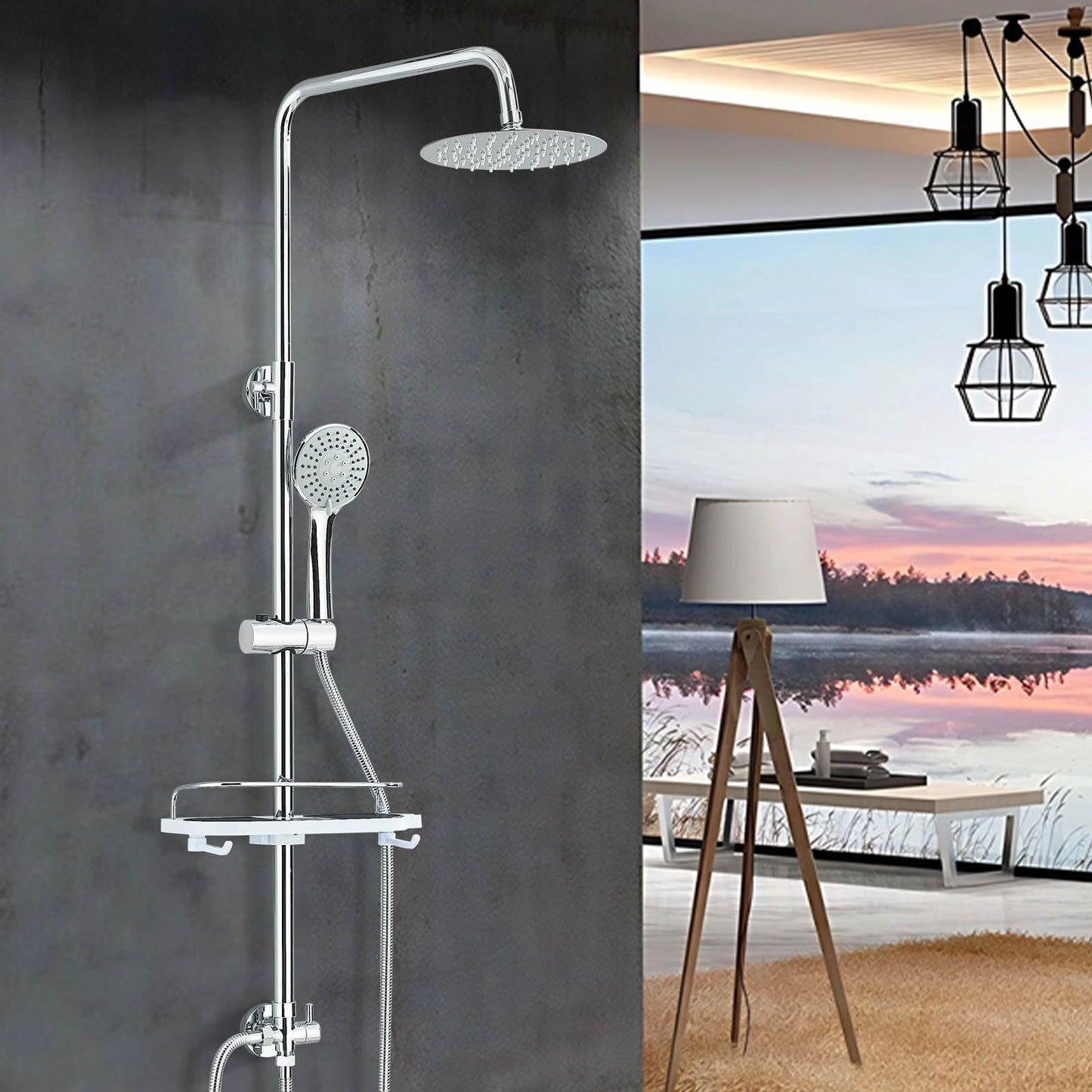 Hevenaov shower system without faucet in chrome, rain shower head without faucet, stainless steel shower set without faucet, 20 cm round rain shower.