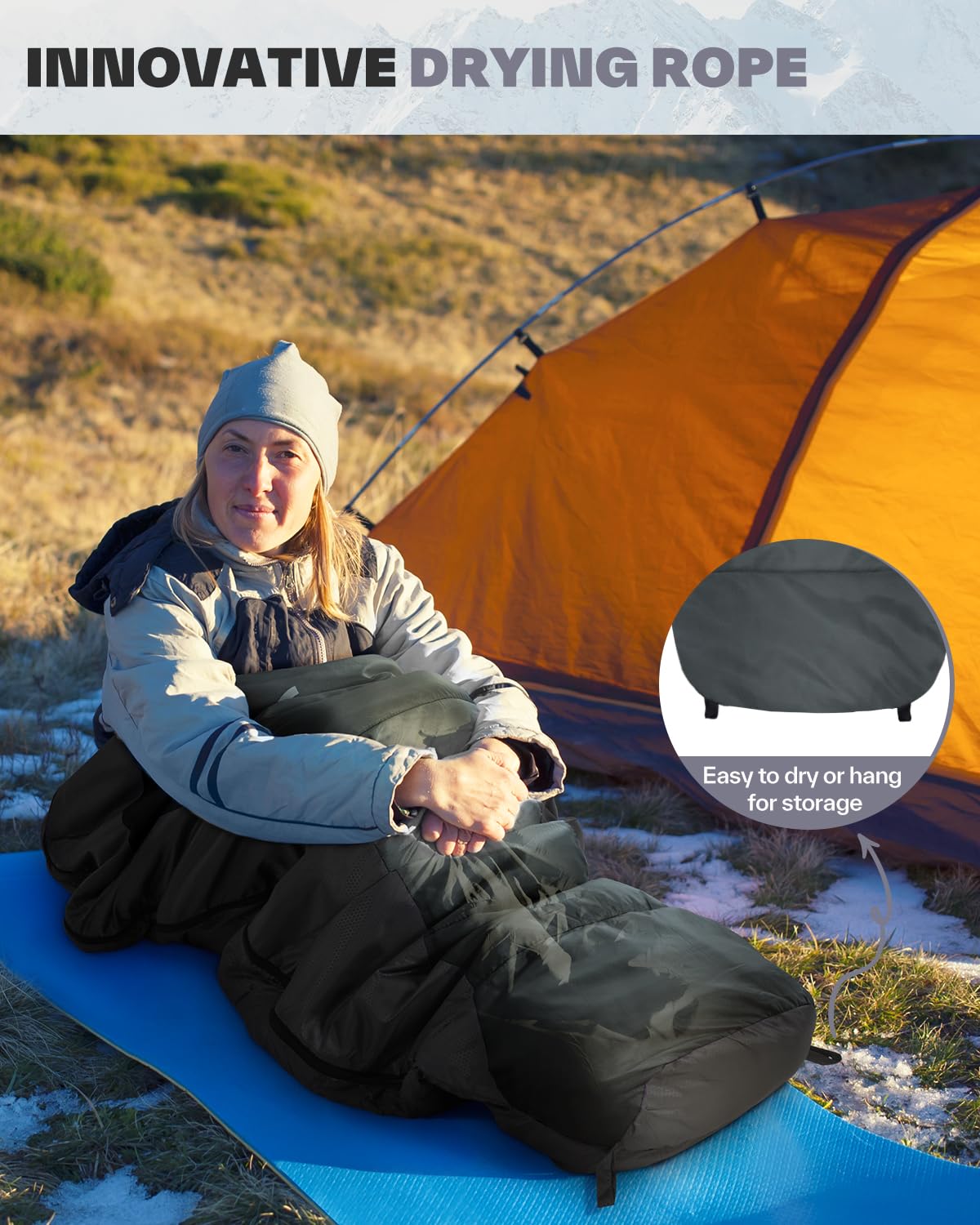 Outdoor mummy sleeping bag: Sportneer 3-4 seasons lightweight water-resistant sleeping bag 5°C - 15°C for travel festival camping indoor compact & ultralight, black+grey.