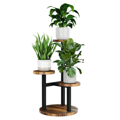 Bamworld flower stand wood plant stand plant shelf indoor flower shelf small metal flower stand for patio, garden, balcony, living room, bedroom (3 tiers)