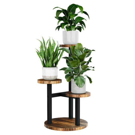 Bamworld flower stand wood plant stand plant shelf indoor flower shelf small metal flower stand for patio, garden, balcony, living room, bedroom (3 tiers)