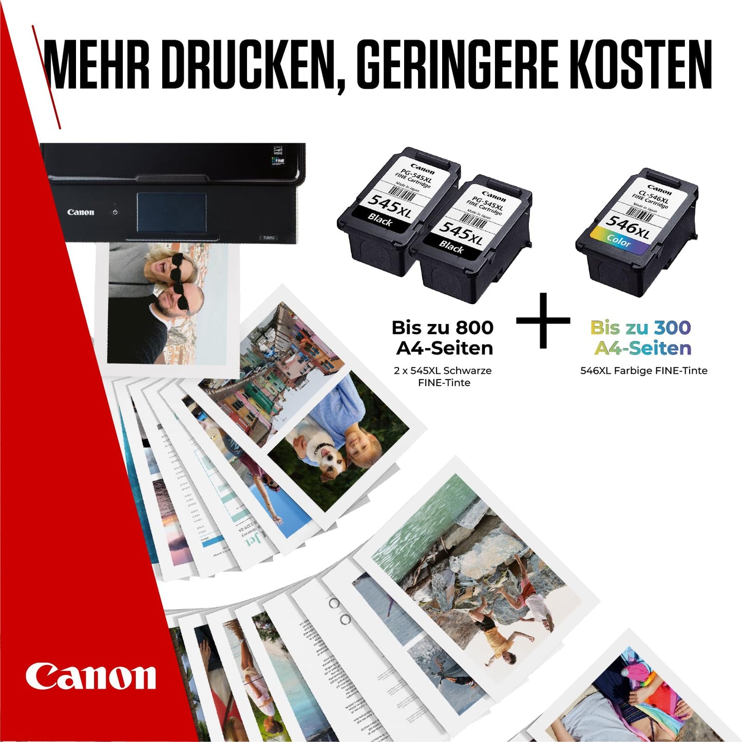 Canon ink cartridges & paper multipack- PG-545XL/CL-546XL Original high yield printer cartridges 2 pack (2X black, 1 x color)