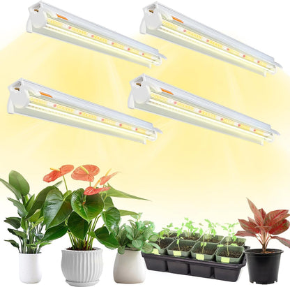 Niello 4Pack T5 Plant Lamp, 42cm LED Grow Light for indoor plants Full Spectrum, 660nm/3000K/6000K plant light with reflector/Daisy Chain for seeding, greenhouse, grow shelves.