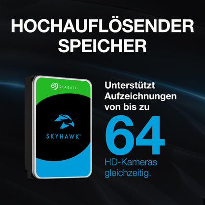 Seagate SkyHawk 4TB Internal HDD, video recording for up to 64 cameras, 3.5 inch, 256MB cache, SATA 6GB/s, silver, includes Data Rescue Service (ST4000VXZ16)