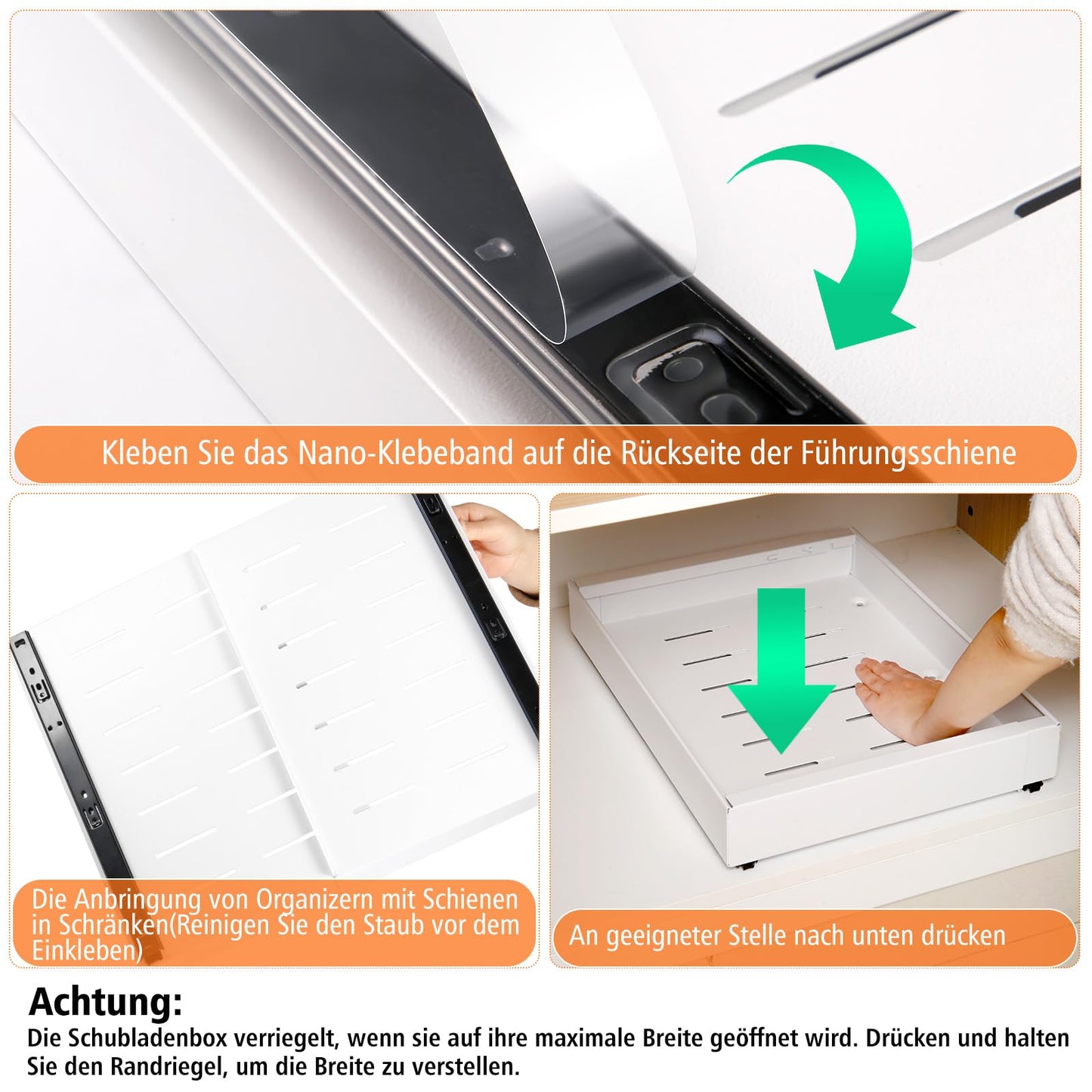 Telescopic Drawer, Expandable Drawer Organizer, Carbon Steel Extendable Drawer Storage Shelves, Smooth Sliding Basket Pull-Out Kitchen Cabinet (White, Expandable Width 43-68cm)