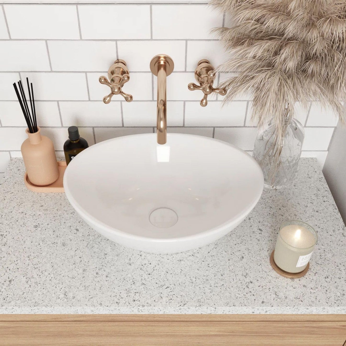 Rea Countertop Washbasin SOFIA WHITE Sink Hand Washbasin Washbowl Bathroom Basin made of high-quality ceramic (White)