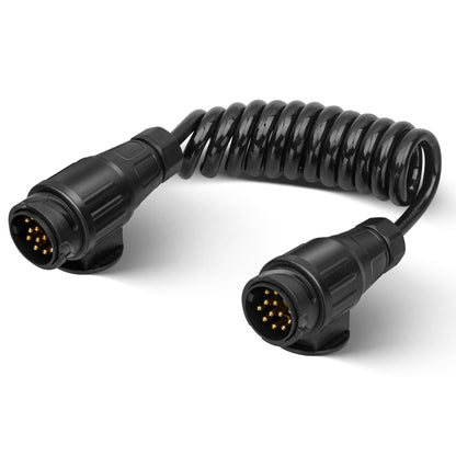 RED WOLF Trailer Cable 13 Pin with Plug 1.8M, 13 Pin Trailer Plug to 13 Pin Plug Adapter Cable for Trailer Caravan Motorhome Bike Carrier Truck Wiring Harness 13 Pin Spiral Cable