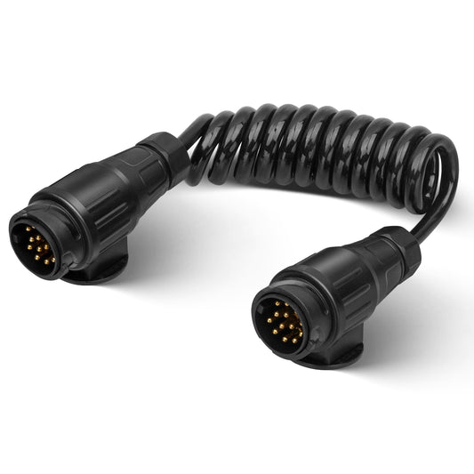 RED WOLF Trailer Cable 13 Pin with Plug 1.8M, 13 Pin Trailer Plug to 13 Pin Plug Adapter Cable for Trailer Caravan Motorhome Bike Carrier Truck Wiring Harness 13 Pin Spiral Cable