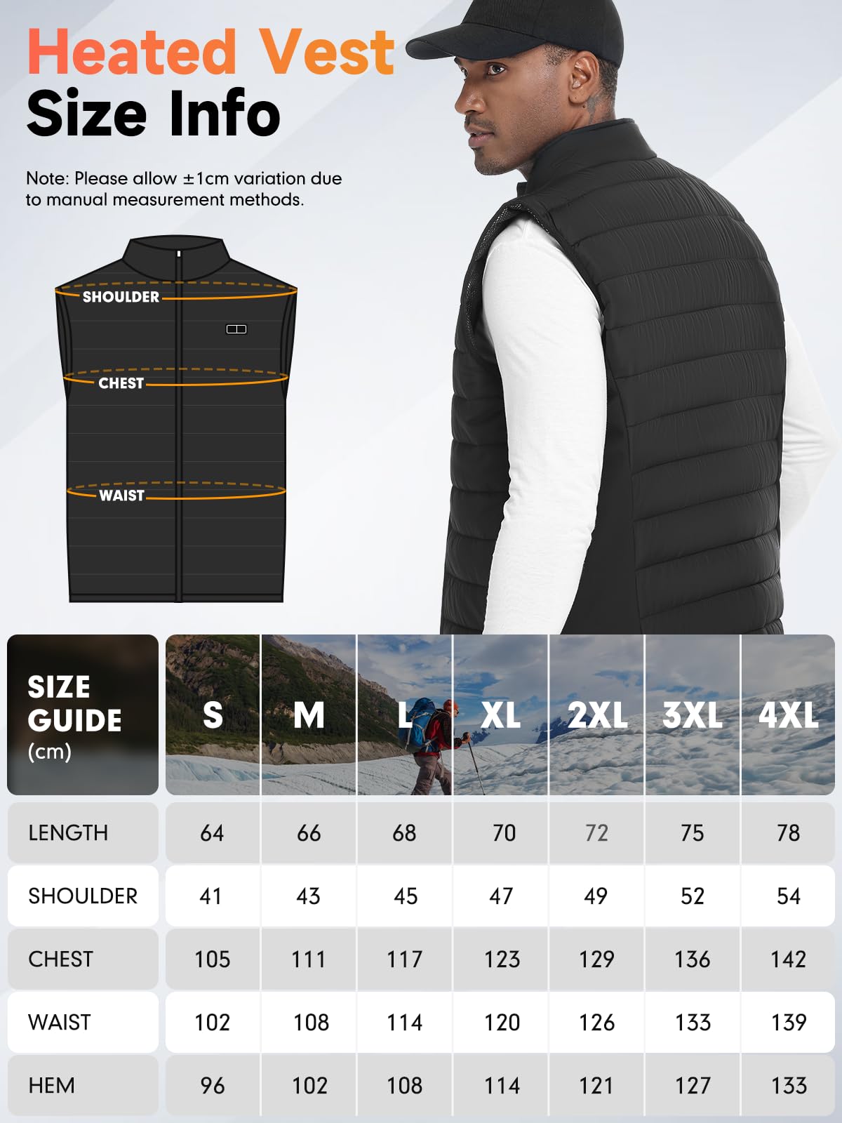 LABEWVI Heated Vest, Heated Jacket for Men and Women, Heated Jacket with 10000mAh Power Bank, Electric Heated Vest with 3 Adjustable Temperature Levels | 6 Heating Zones