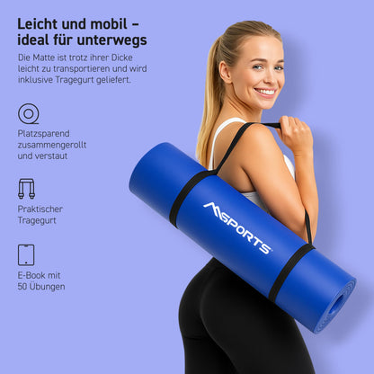 MSPORTS Gymnastics Mat Premium incl. carrying strap + exercise poster + workout app I skin-friendly fitness mat 190 x 60 x 1.0 cm - royal blue - phthalate-free yoga mat