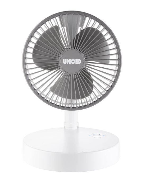 UNOLD 86720 Telescopic Fan Cordless - White, folding mechanism, space-saving storage, adjustable height approximately 15 to 75 cm, 3-stage speed control, can be used as a power bank