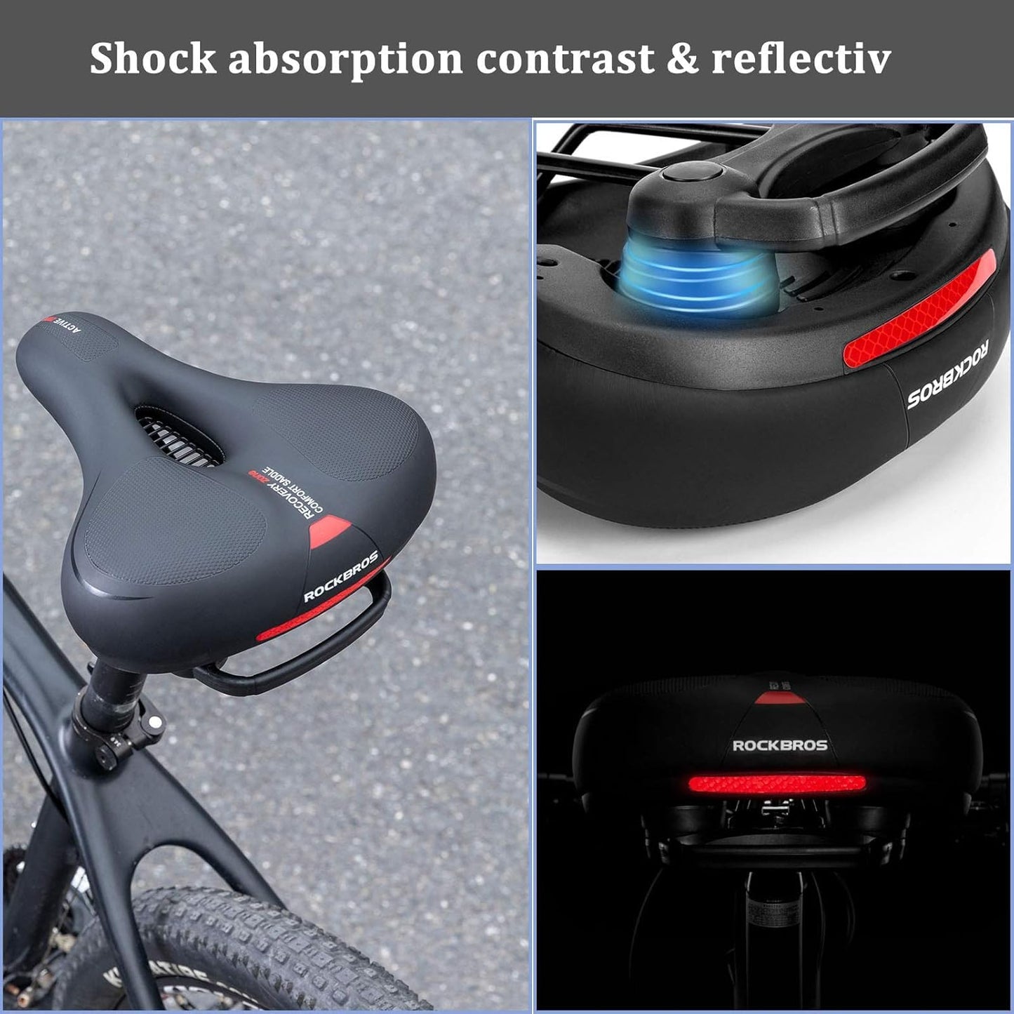 ROCKBROS Bike Saddle Comfortable Gel Seat Men Women Ergonomic Wide Bicycle Seat Soft Memory Foam MTB Road Bike 26*22cm Breathable Waterproof, Black