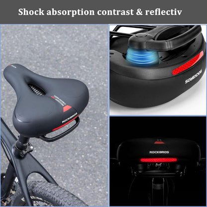 ROCKBROS Bike Saddle Comfortable Gel Seat Men Women Ergonomic Wide Bicycle Seat Soft Memory Foam MTB Road Bike 26*22cm Breathable Waterproof, Black