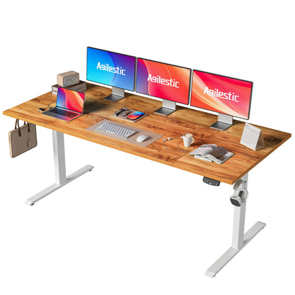 Agilestic height-adjustable desk 180 x 80 cm, stable desk height-adjustable electrically with memory hand control, ergonomic standing-sitting desk computer table, light brown.