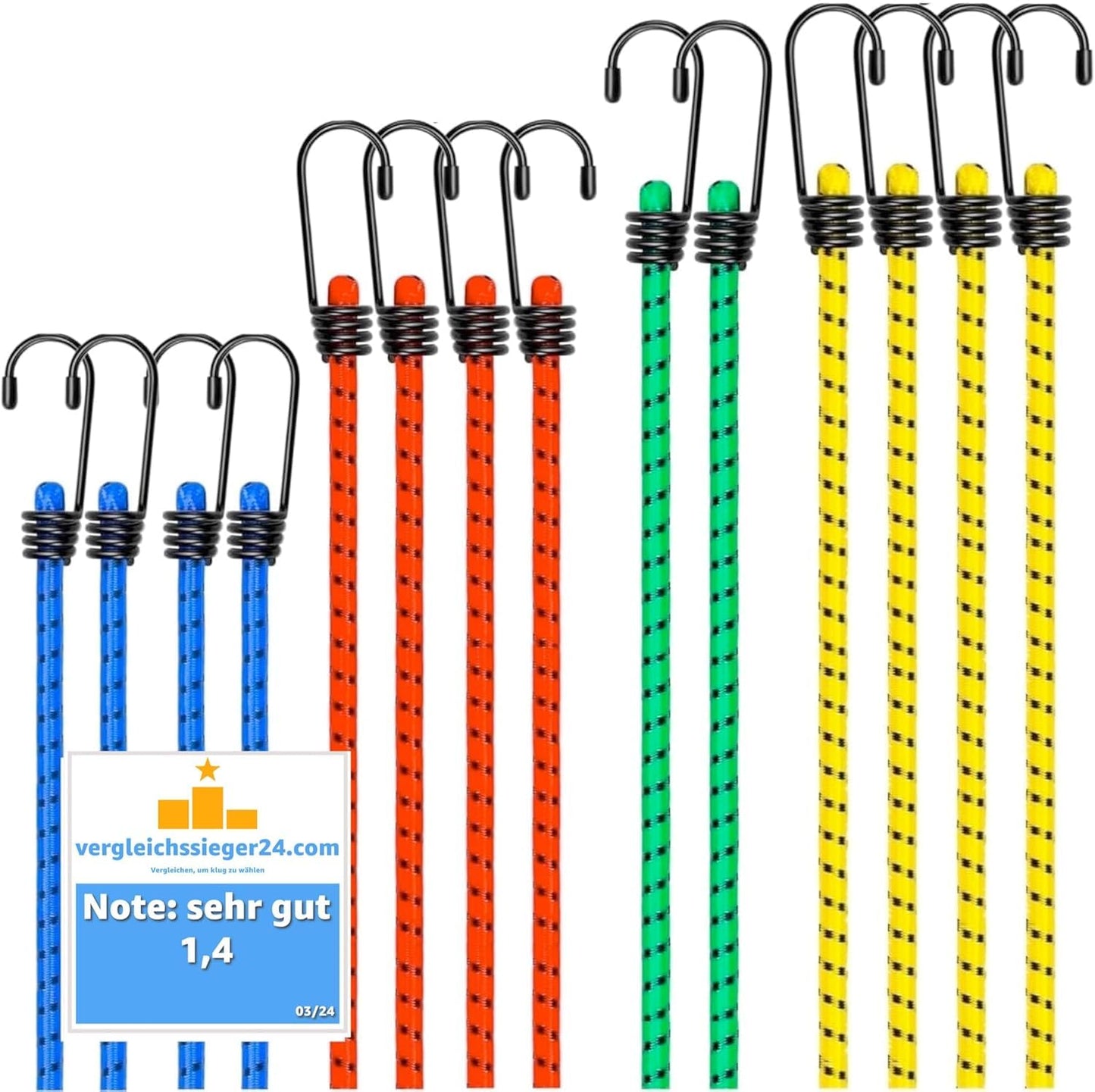 100x bungee cords with hooks - extra strong elasticity - luggage straps for fastening - securing straps for transportation - car accessories