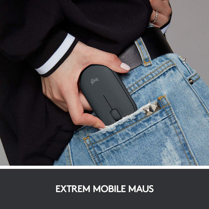 Logitech M350 Pebble Wireless Mouse, Bluetooth and 2.4 GHz connection via Nano USB receiver, 18-month battery life, 3 buttons, silent clicking and scrolling, for PC/Mac/iPadOS - Graphite