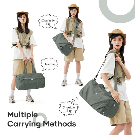 HYC00 Sport Duffel Bag Women's Sports Bag with Shoe Compartment Women's Weekender Travel Bag Carry-on Bag for Airplane Gym Bag Swim Bag Training Bag Overnight Bag, Army Green