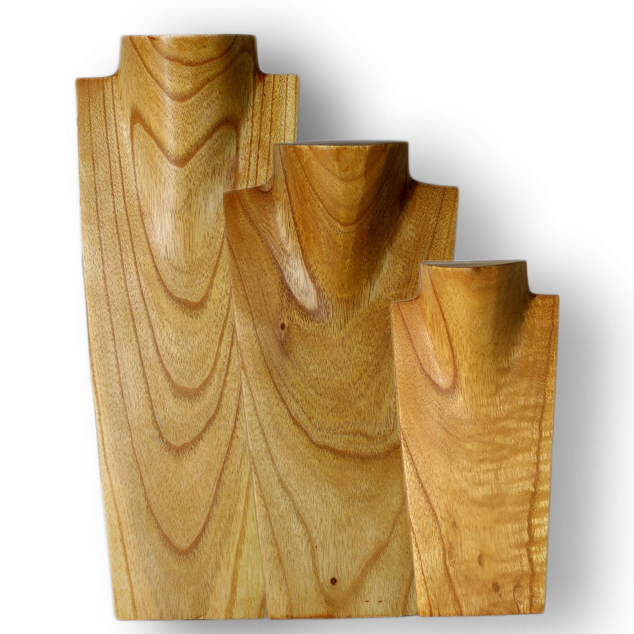 ART-CRAFT wooden necklace stand set of 3, natural wood jewelry display bust in sizes 20-30 - 40cm.