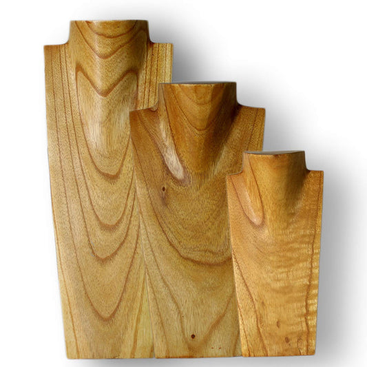 ART-CRAFT wooden necklace stand set of 3, natural wood jewelry display bust in sizes 20-30 - 40cm.