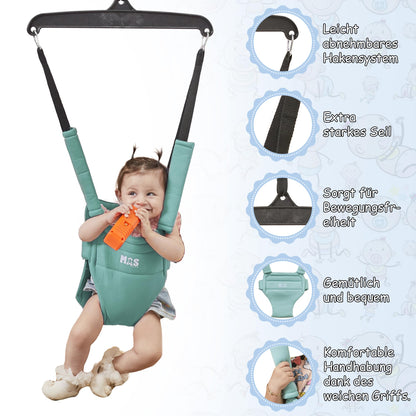 MOAS SHOP® Door Jumper Baby: Door Swing Baby, Baby Jumper, Age 4-24 months, Max Capacity 13kg, Ergonomic Seat with Harness, Adjustable Height, Door Frame Swing, Steel Anchor, Wipeable | Turquoise |