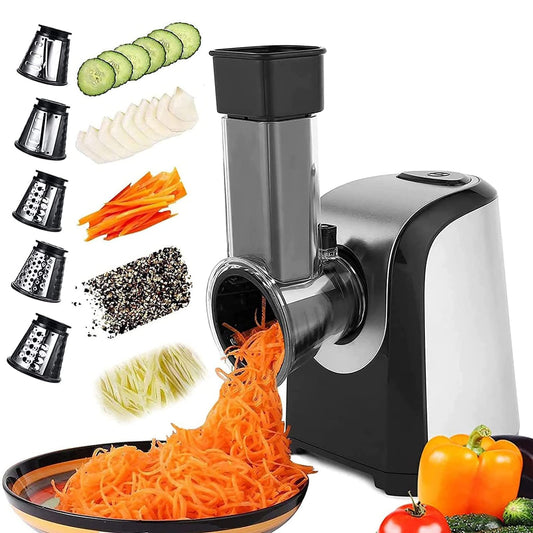 Electric vegetable chopper 5 in 1, 150W kitchen appliance, spiralizer for fruit and vegetable noodles.