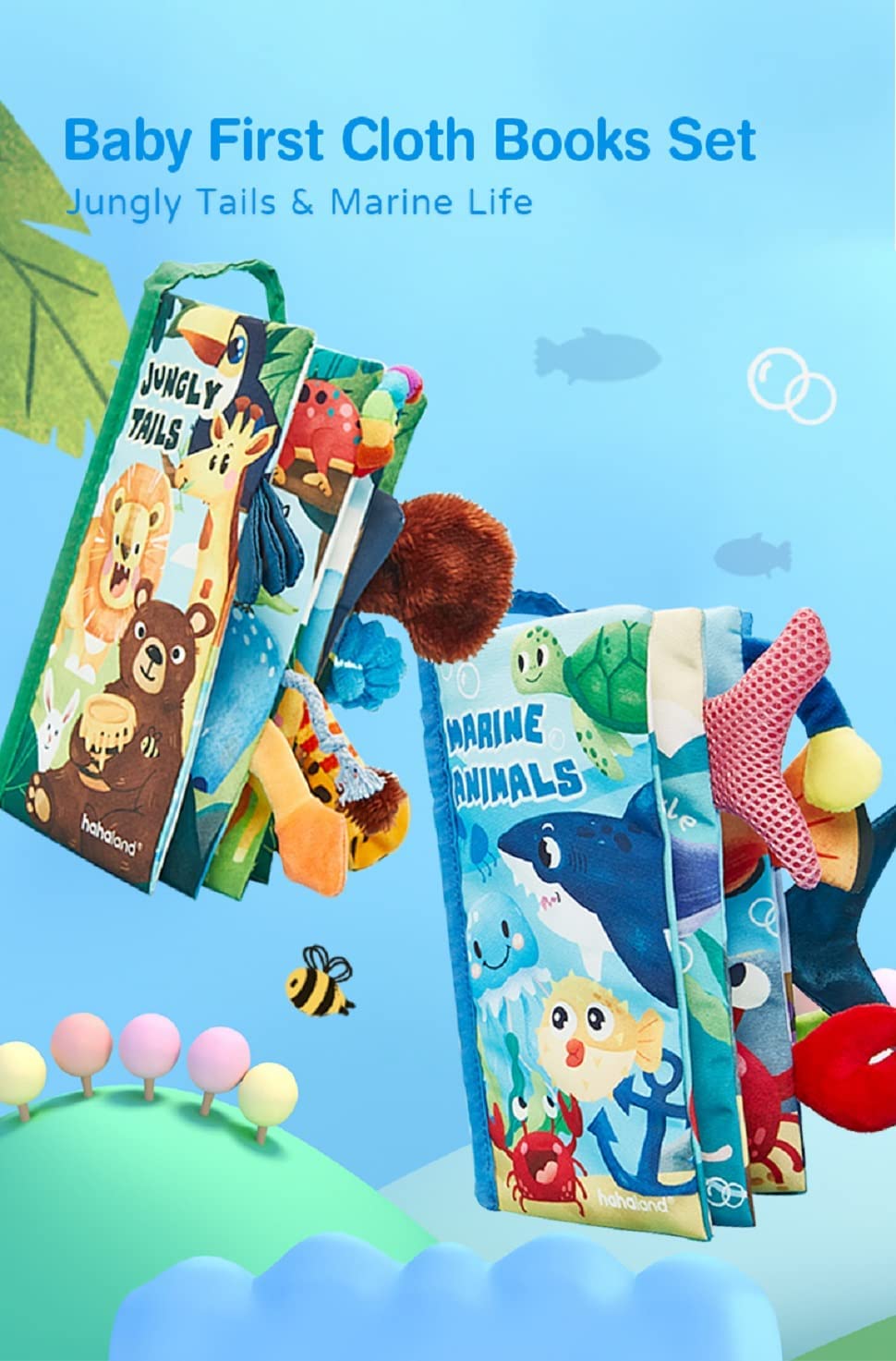 hahaland Baby Book Baby Cloth Book - 2 Piece Book Toy 0 Months - 3D Picture Book Touch Book Crinkle Book from 0 3 6 Months, Quiet Book Gift for Boys Girls