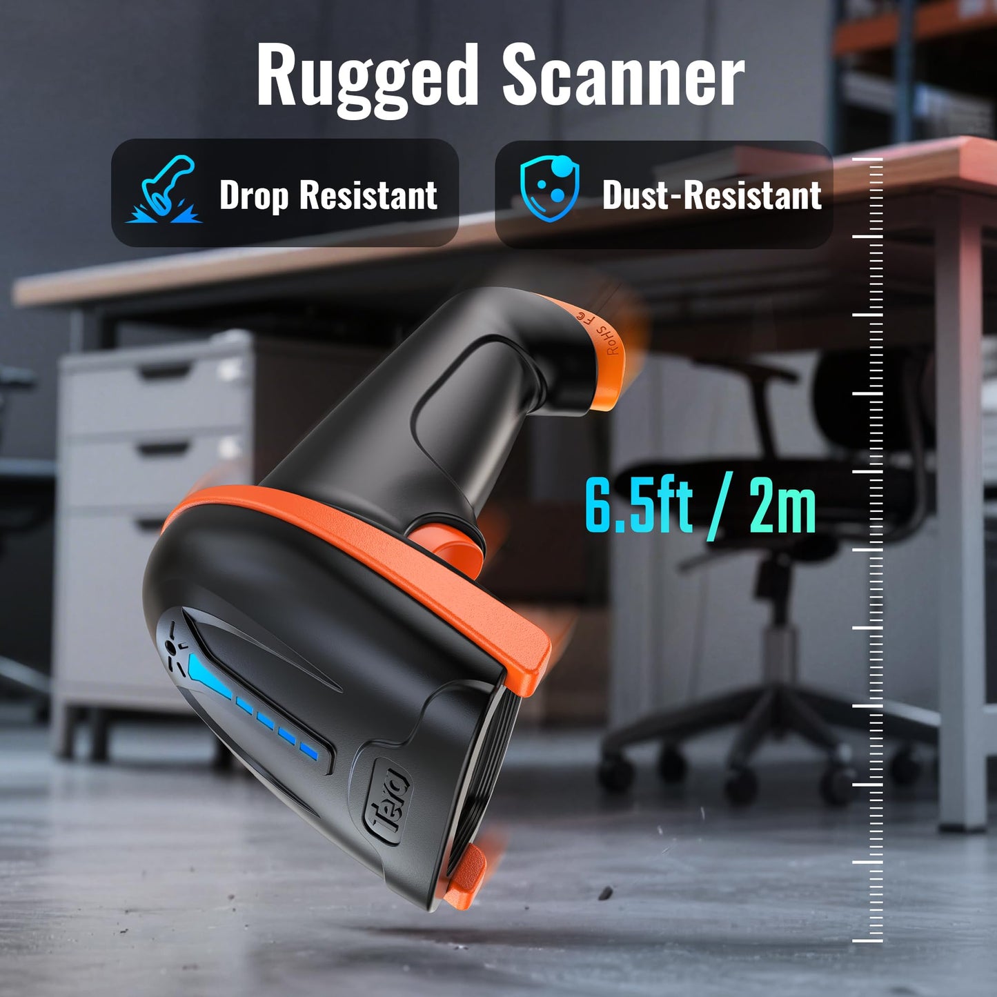 Tera Wireless Handheld Barcode Scanner 1D Laser with Wireless and USB Wired connections, Battery Level Indicator, Large 2000mAh Battery and Ergonomic Design, Patent No.: EU008489413, Upgrade Model 5100, Orange