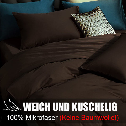 Soifox bedding set 155x220 4 piece Brown - 2 duvet covers 155x220 + 2 pillowcases 80x80 Soft and wrinkle-free microfiber with zipper closure (4 PCS. 155 x 220 cm, Brown)