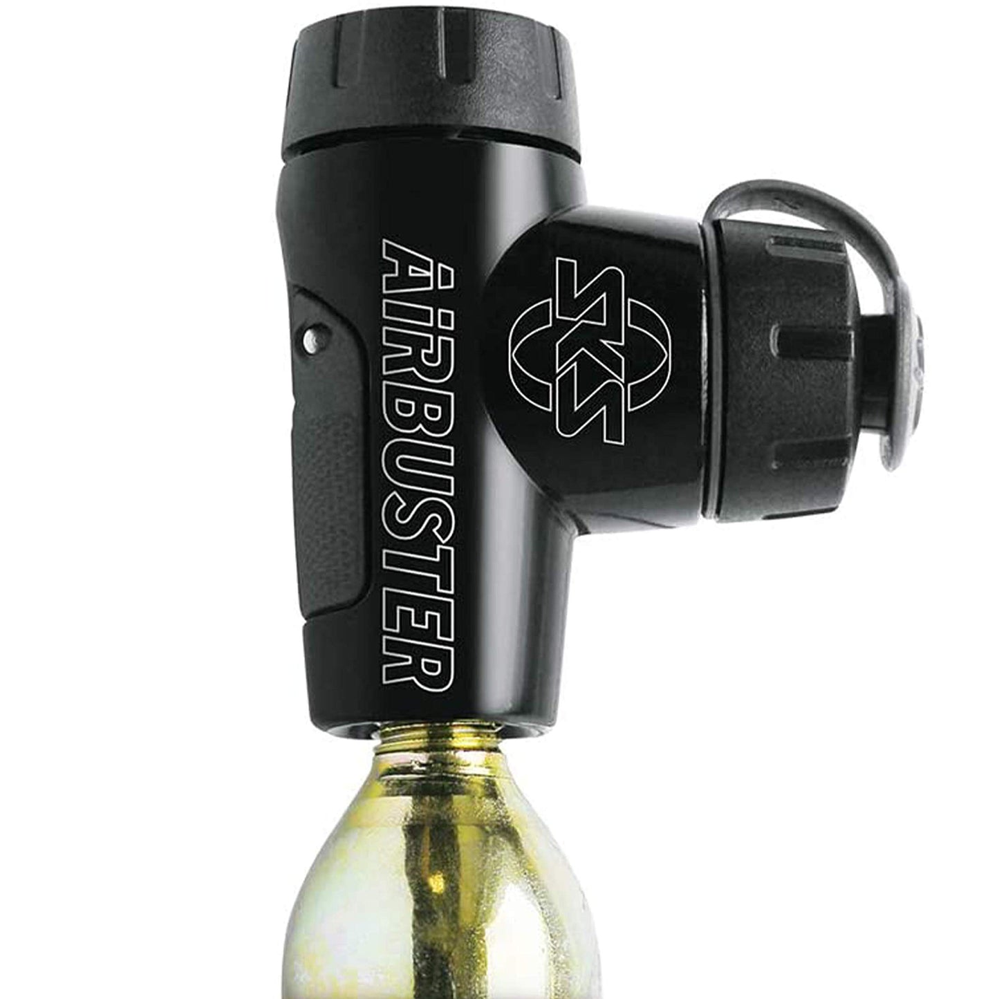 SKS GERMANY AIRBUSTER CO2 bike pump for competitions (CO2 inflator), black & AIRCHECKER (AV/SV) 2nd generation pressure gauge for bicycles, black