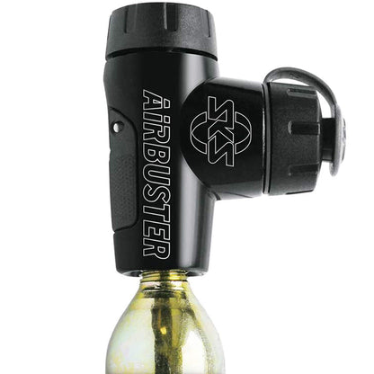 SKS GERMANY AIRBUSTER CO2 bike pump for competitions (CO2 inflator), black & AIRCHECKER (AV/SV) 2nd generation pressure gauge for bicycles, black
