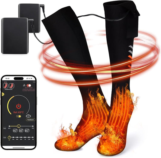 Heated socks, APP Smart Electric Warm Socks 2X5000mAh Heated Ski Socks Thickened Rechargeable Heated Socks, 360° warmth in the forefoot area Winter foot warmer Warm socks For Men Women