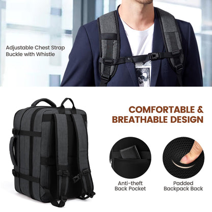 LOVEVOOK Travel Backpack for Airplane, Laptop Backpack for 17.3 inch, Expandable Carry-On Backpack for Men Women, Large 30L-40L Business Travel Backpack for Weekender, Gray