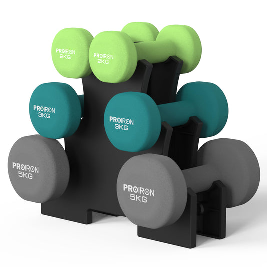 PROIRON Neoprene Dumbbells Set for Women with Stand (3 pairs of 2kg, 3kg, 5kg)
