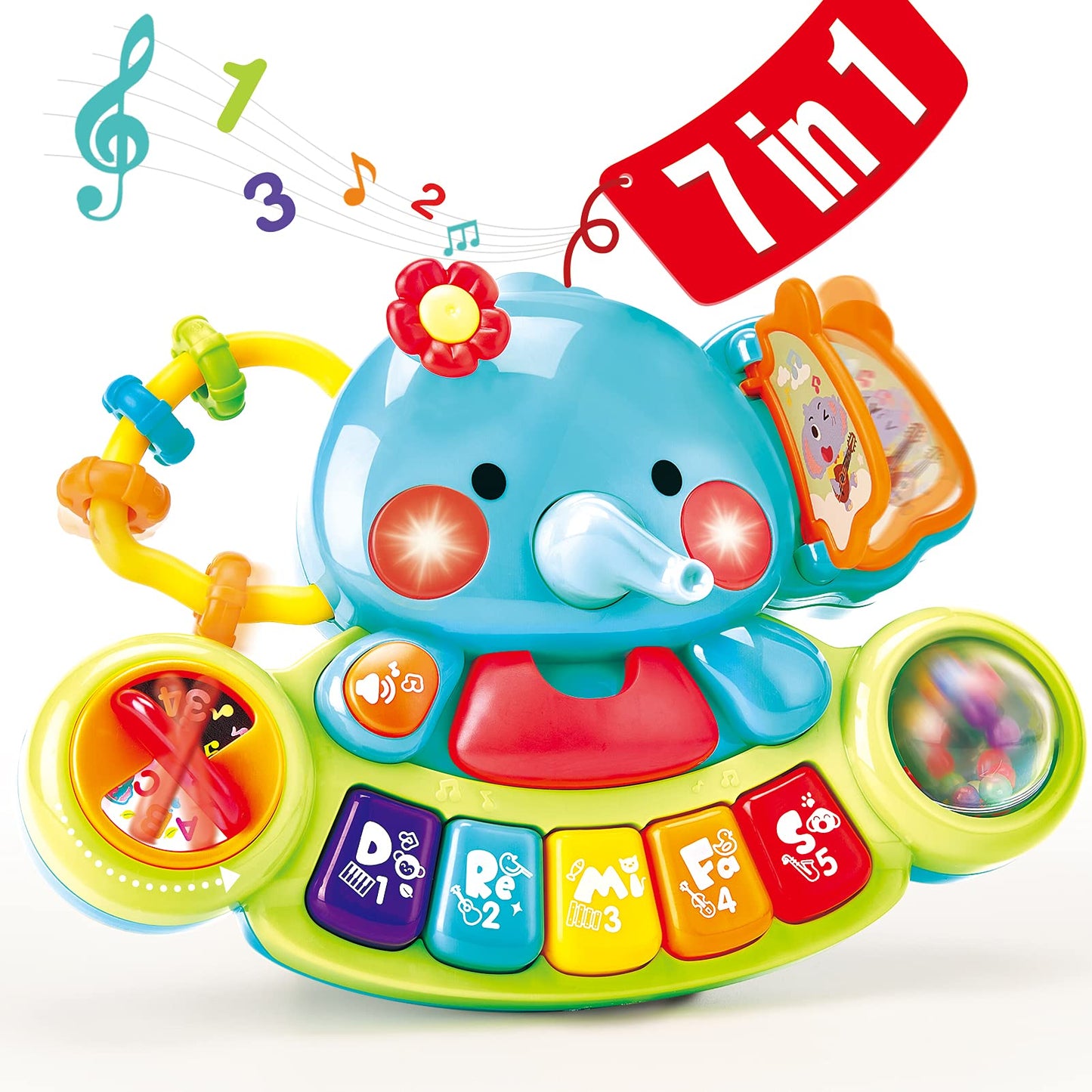 Hahaland baby toy for 6 months old girls, elephant musical toy motor skills toy, musical instruments with light & sound children keyboard baby toy for 1 year old girls boys.