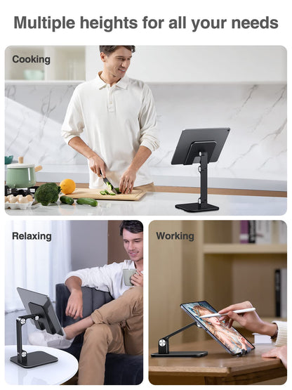 Elitehood Adjustable Aluminum iPad Stand, Adjustable Tablet Holder for Table, Foldable Tablet Stand for iPad Pro 12.9, Air, Mini, Galaxy Tab up to 4-1 Inch - Black