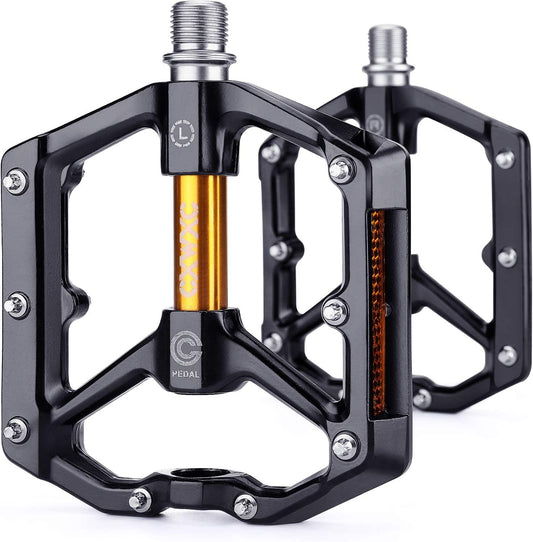 CXWXC Bike Pedals With Reflectors - MTB Aluminum Alloy Pedal Set, 9/16 Cube Pedals for Mountain Bike, Road Bike (Gold)