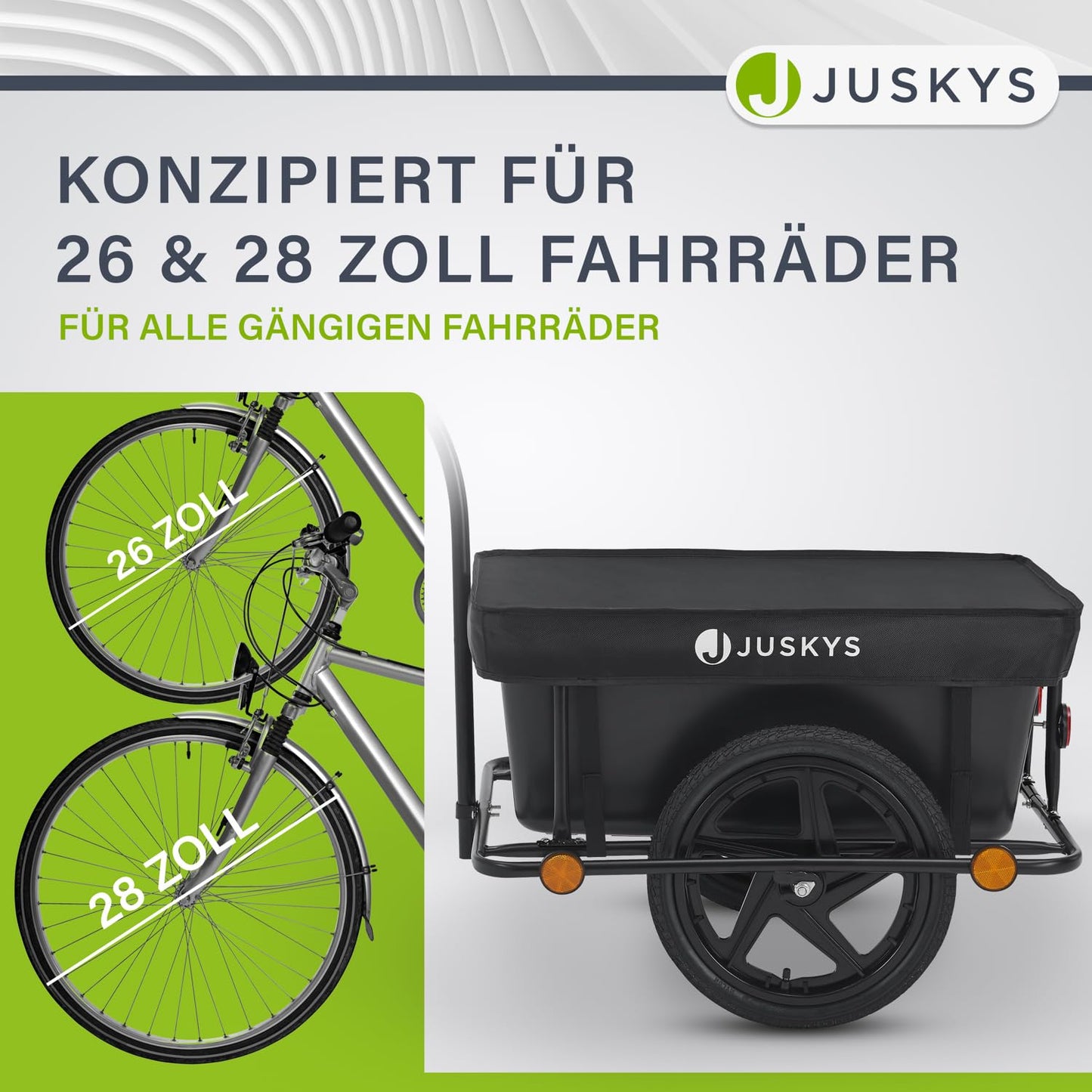Juskys Bike Trailer 90 liters - Cargo trailer with hitch, drawbar - Trailer for bicycle 40/80 kg payload - Transport trailer with protective cover.