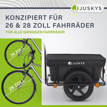 Juskys Bike Trailer 90 liters - Cargo trailer with hitch, drawbar - Trailer for bicycle 40/80 kg payload - Transport trailer with protective cover.