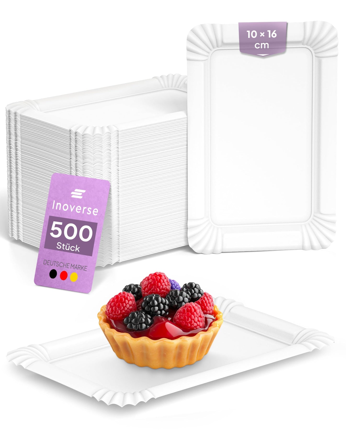 Inoverse 500 Pieces Paper Plates, White Disposable Plates - 10x16cm, Eco-Friendly Party Tableware, Disposable Dinnerware, Cake Plates, Square Paper Plates, Cardboard Plates.