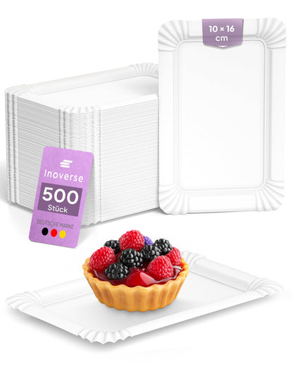 Inoverse 500 Pieces Paper Plates, White Disposable Plates - 10x16cm, Eco-Friendly Party Tableware, Disposable Dinnerware, Cake Plates, Square Paper Plates, Cardboard Plates.