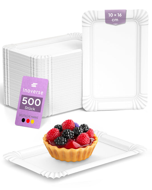 Inoverse 500 Pieces Paper Plates, White Disposable Plates - 10x16cm, Eco-Friendly Party Tableware, Disposable Dinnerware, Cake Plates, Square Paper Plates, Cardboard Plates.
