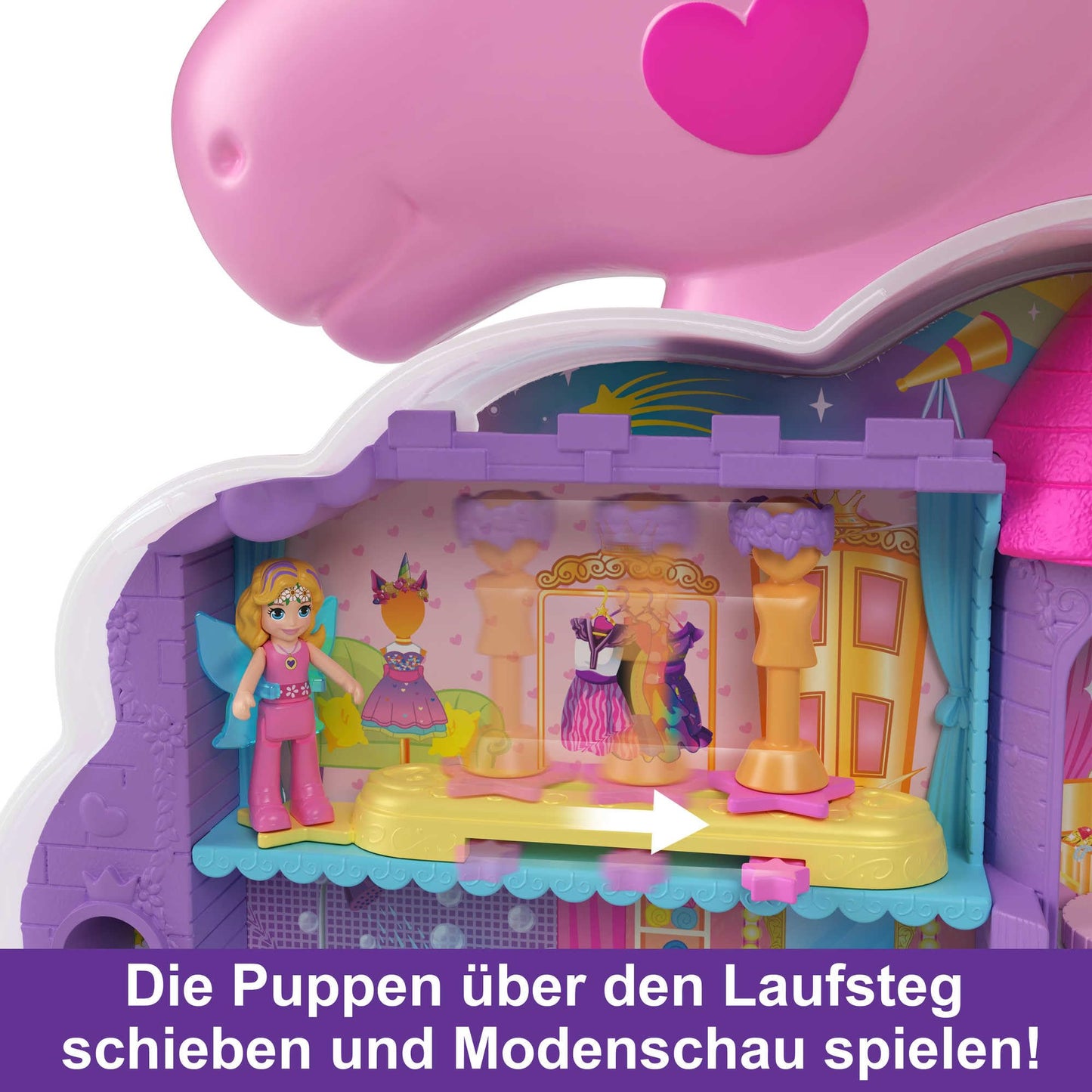 Polly Pocket HMX18 - Mini toy, Rainbow Unicorn Salon Styling Head and Compact Playset with 2 small dolls, 25 accessories, and movable game elements. Dolls toy for ages 4 and up.